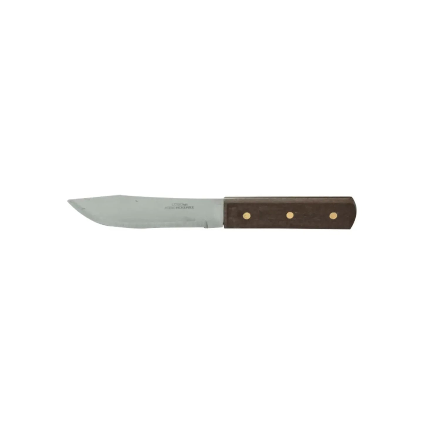 Cuchillo de cocina con hoja de acero inoxidable y mango de madera con tres remaches metálicos para uso profesional