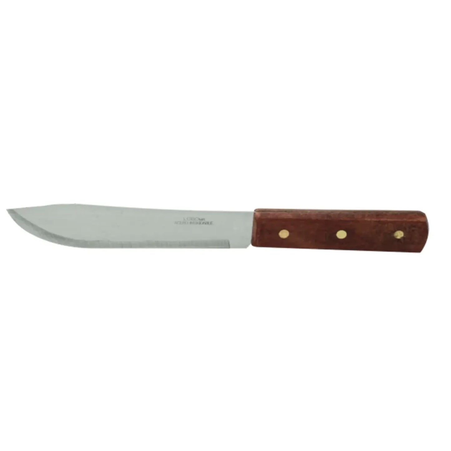 Cuchillo utilitario LOBO con hoja lisa de acero inoxidable y mango de madera café oscuro con remaches dorados