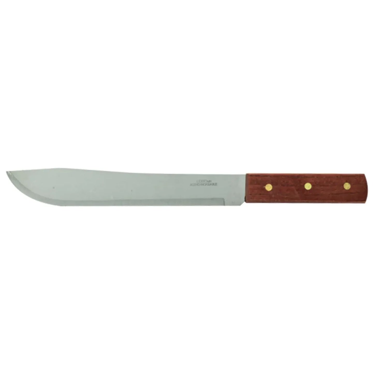 Cuchillo de hoja lisa Lobo de acero inoxidable, mango de madera con remaches, herramienta de ferretería