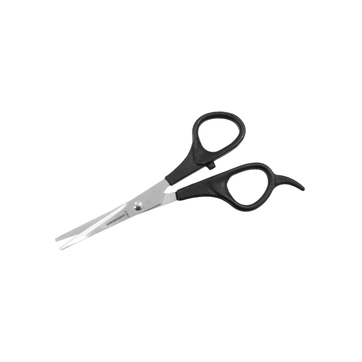Tijeras de peluquería LOBOSTUDENT de acero inoxidable con mangos ergonómicos negros y apoyo para el dedo.