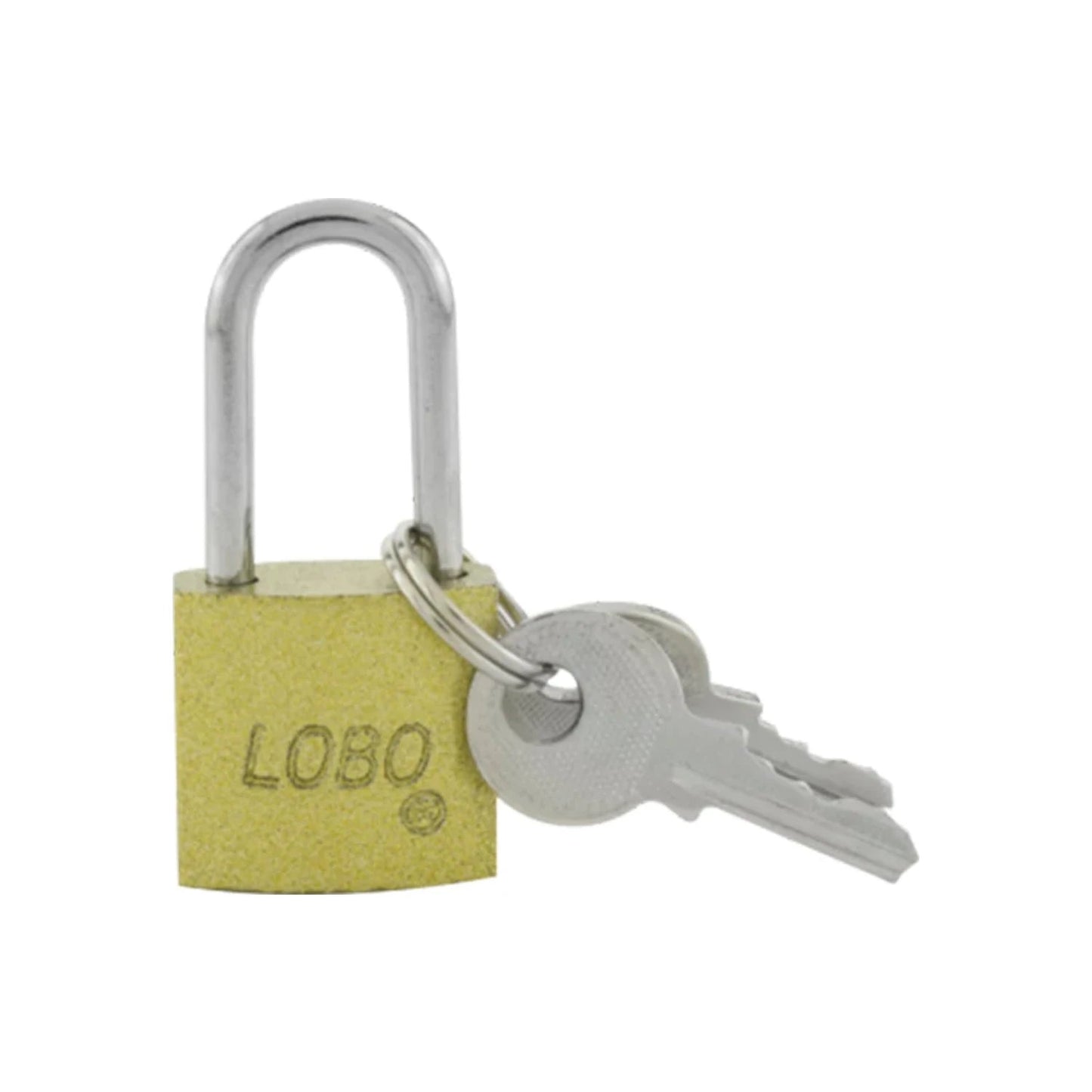 Candado Lobo dorado de latón con gancho largo, incluye dos llaves.