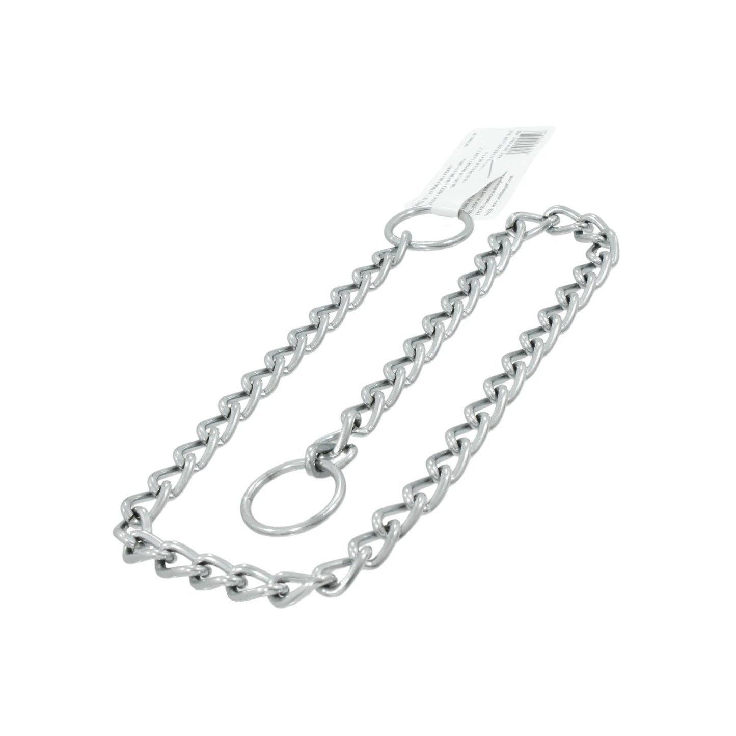 Cadena de castigo metálica plateada de 3.0mm x 60cm con anillos, ideal para adiestramiento canino.