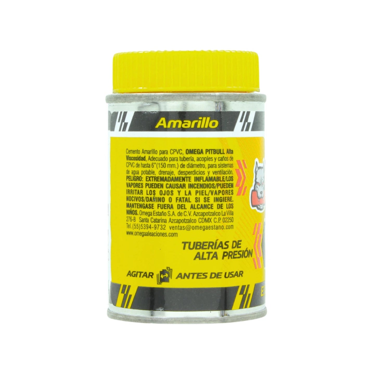 Cemento amarillo OMEGA PITBULL para CPVC, alta viscosidad, tuberías de alta presión, agua potable y drenaje.