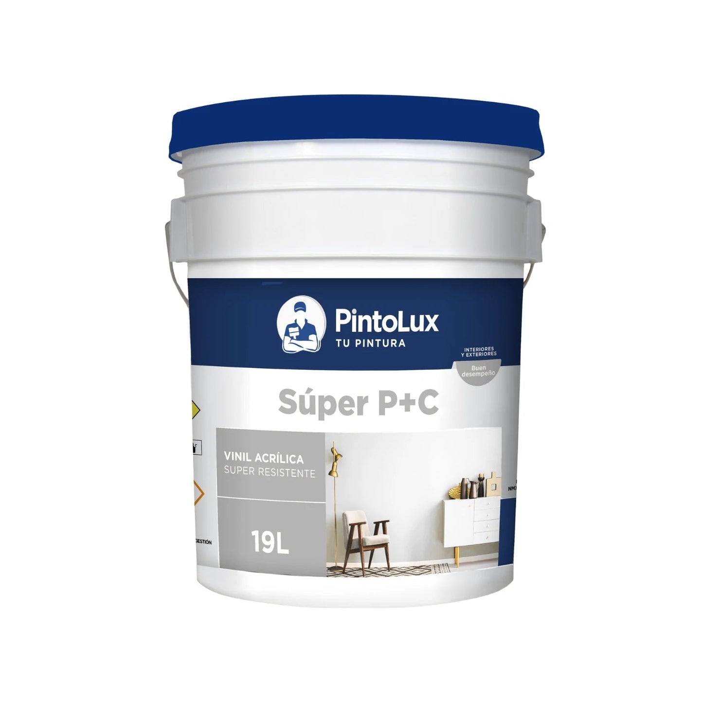 Pintura vinílica acrílica blanca Pintolux Súper P+C de 19L, super resistente para interiores y exteriores