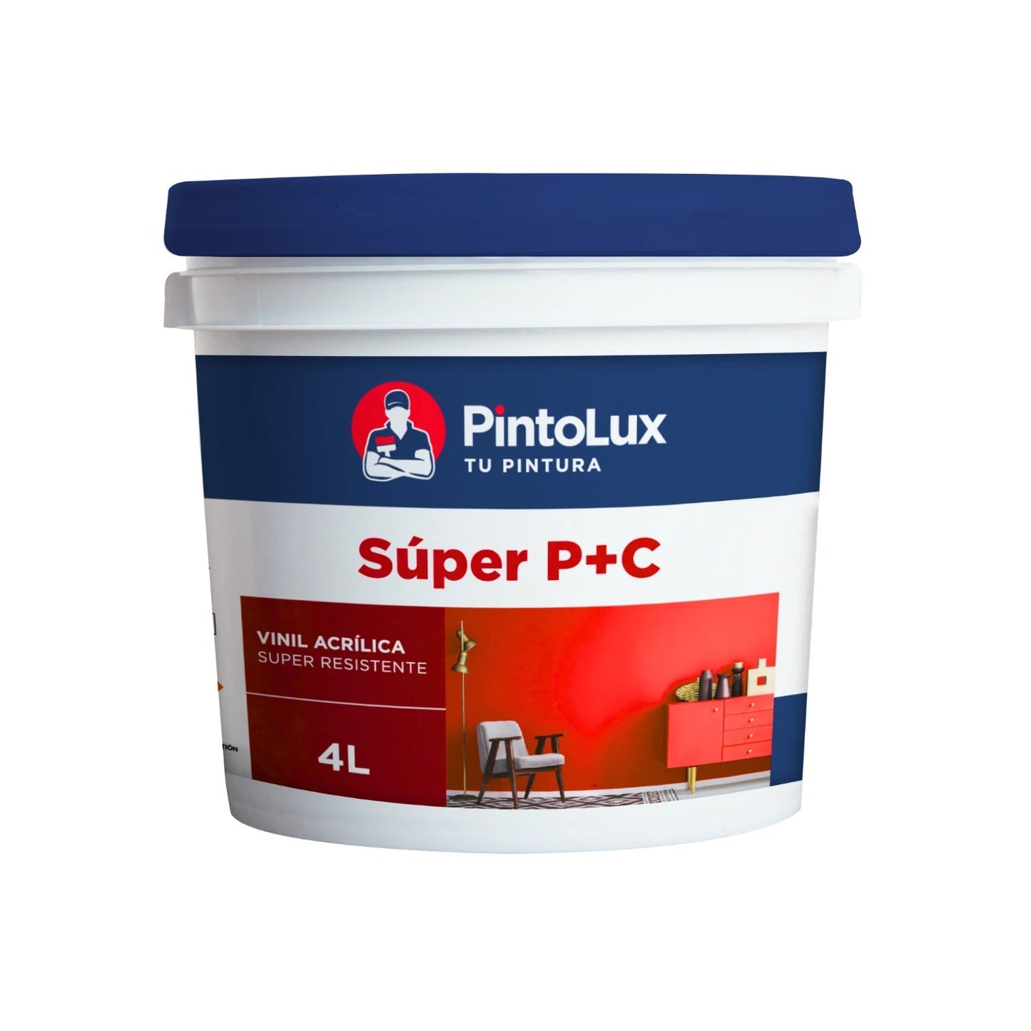 Pintura vinílica acrílica Pintolux Súper P+C rojo 4L, super resistente para interiores