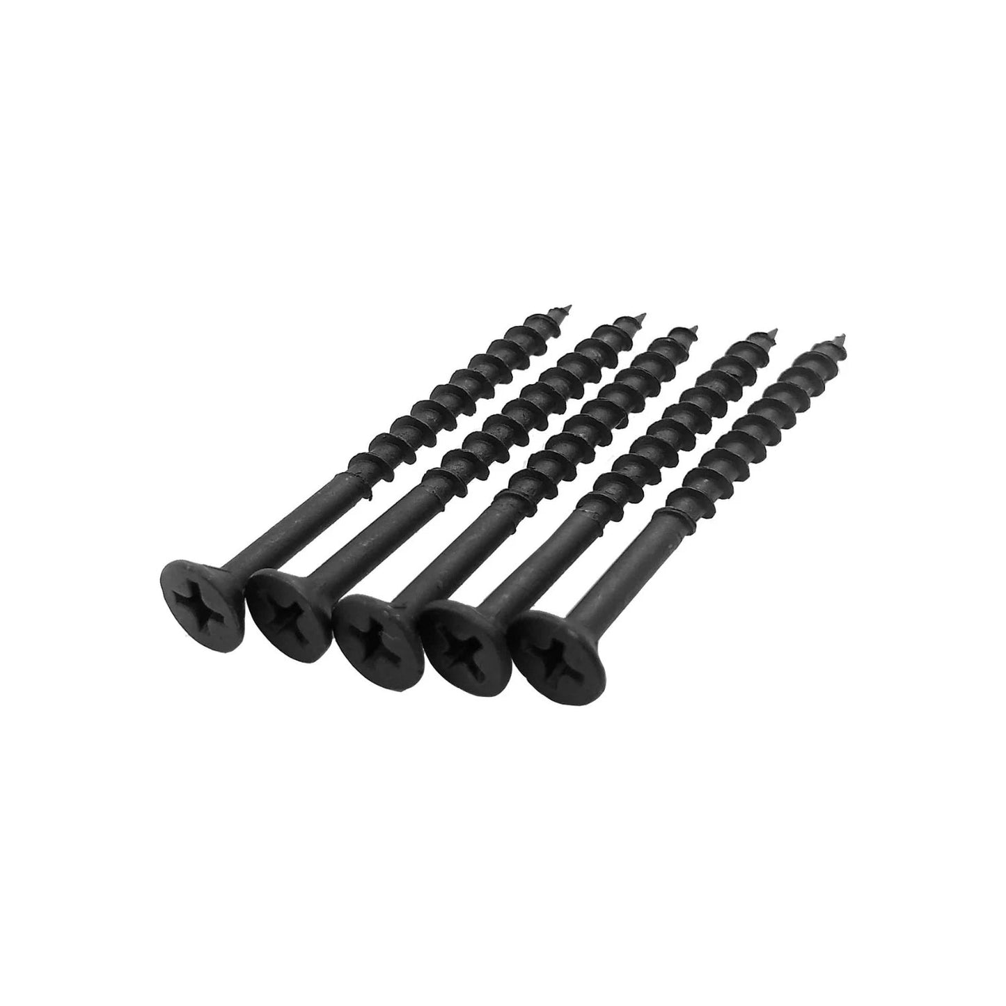 Pijas negras Phillips cabeza avellanada para madera o tablaroca, rosca gruesa, pack de cinco.