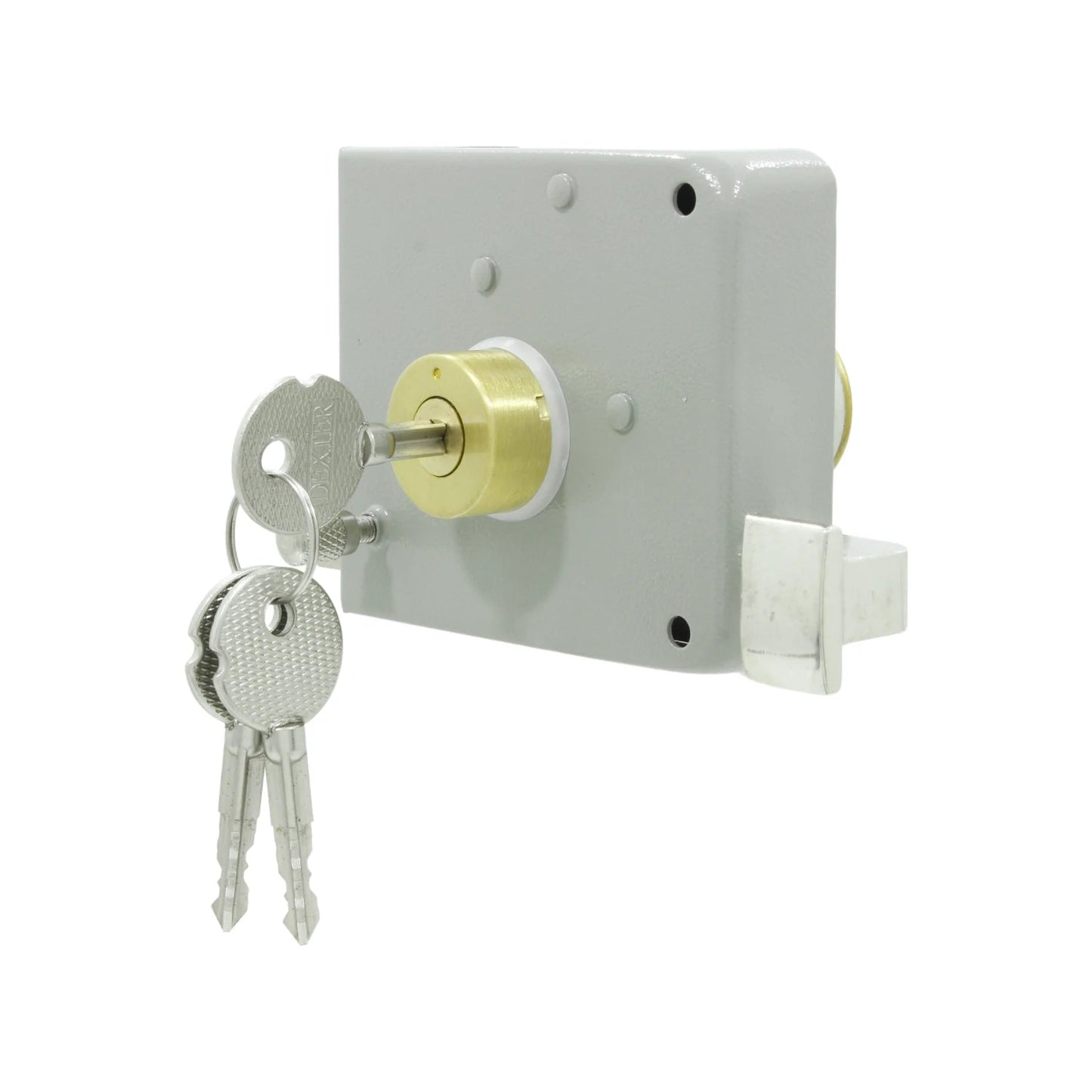 Cerradura de sobreponer izquierda Dexter gris con cilindro de latón y juego de llaves para seguridad de puerta