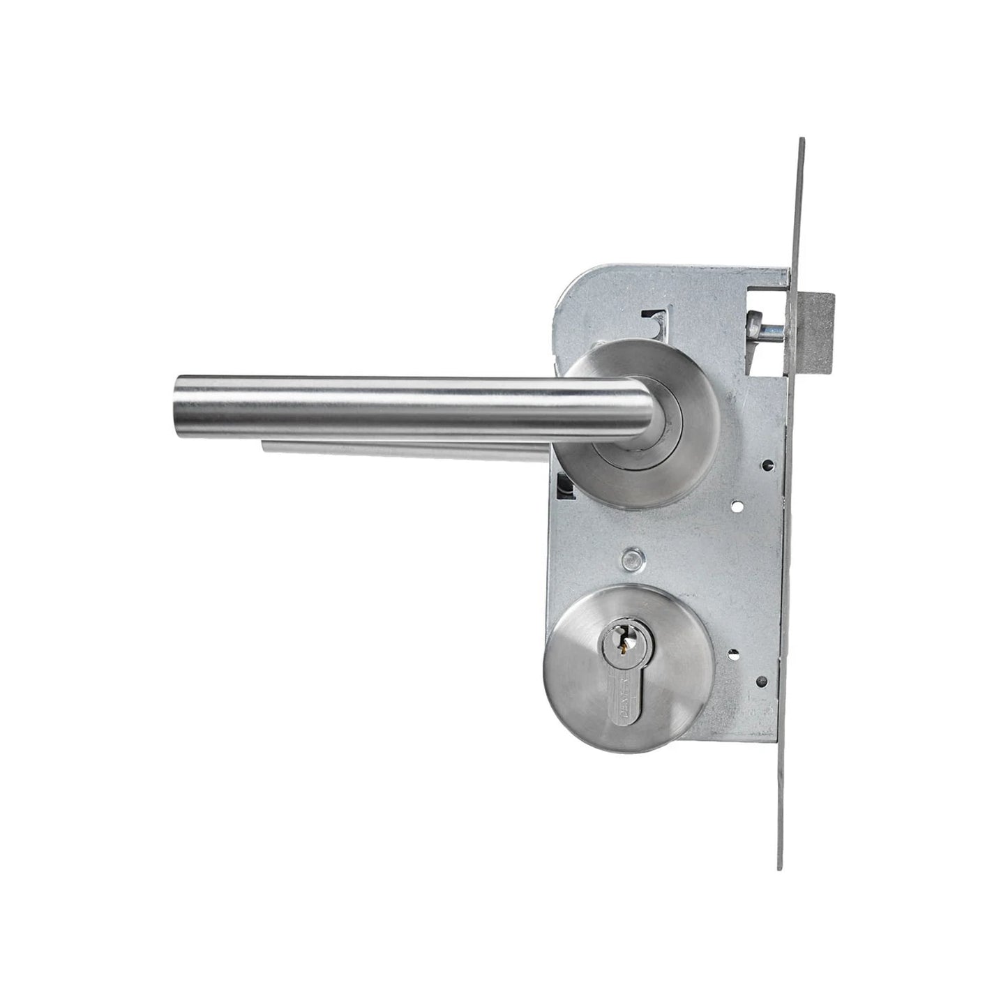 Cerradura de manija Dexter para puerta, acabado acero inoxidable cepillado con cilindro de seguridad