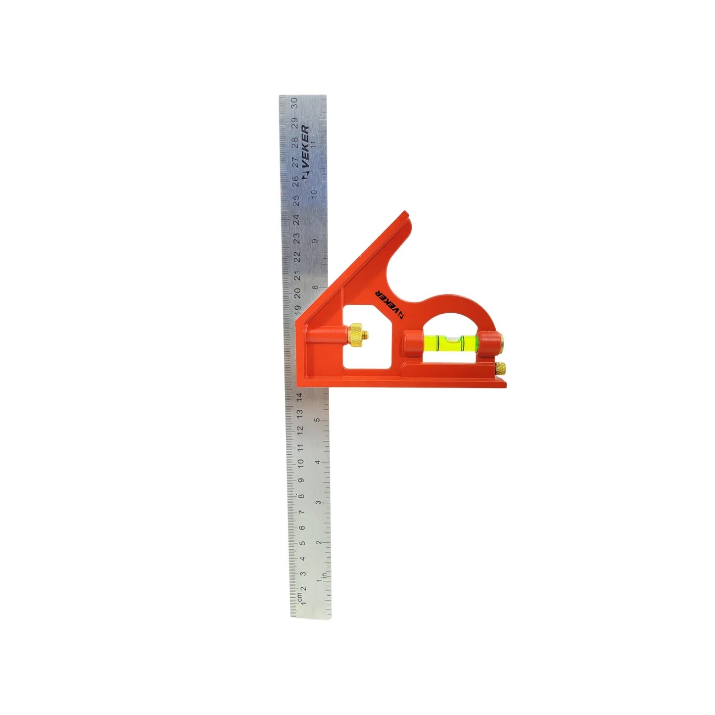 Escuadra de combinación Veker naranja con nivel, regla metálica de 30cm/12in para trazar y medir.