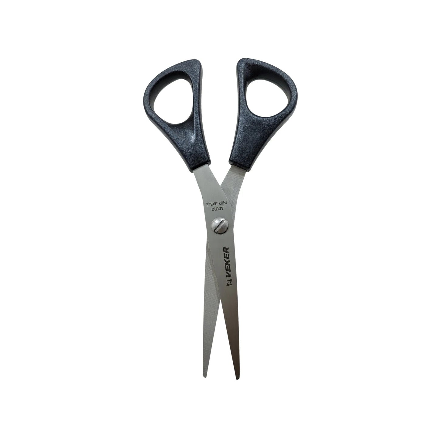 Tijera de oficina Veker con mangos ergonómicos negros y cuchillas de acero inoxidable