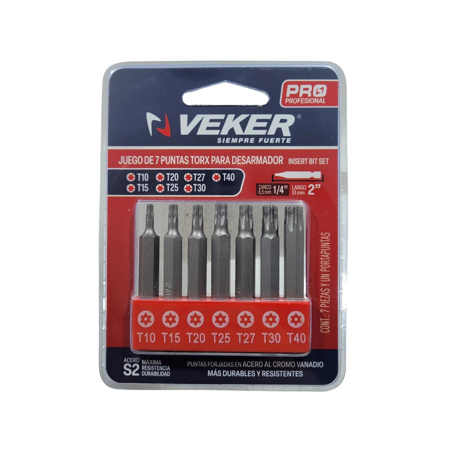 Juego de 7 puntas Torx VEKER S2 T10 a T40 para destornillador, zanco 1/4, largo 2 pulgadas profesional