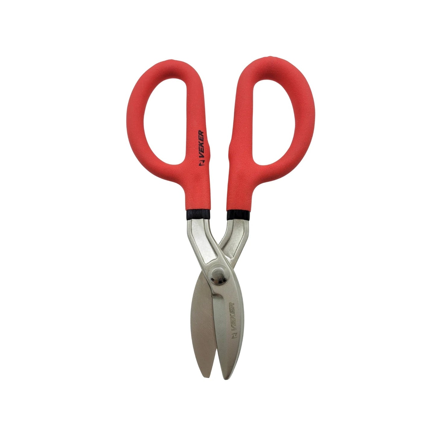 Tijera para hojalatero Veker de 8 pulgadas, mangos rojos ergonómicos, para cortar lámina de metal.
