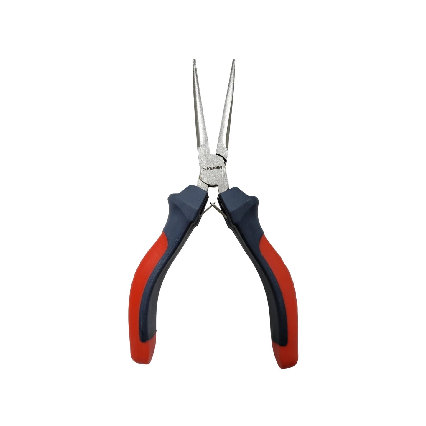 Pinza de punta aguja Veker mini con mango ergonómico rojo y gris para trabajos de precisión