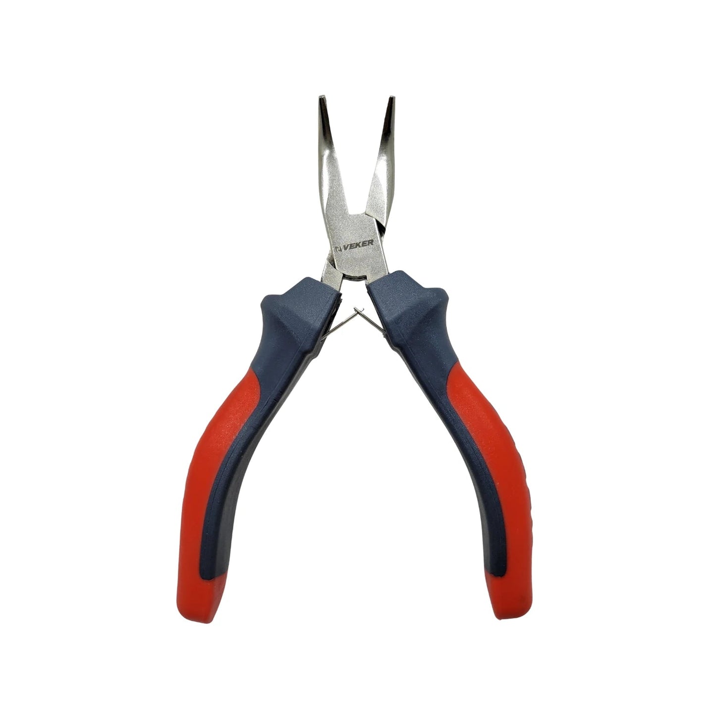 Pinza de punta curva 5 pulgadas mini Veker, mango ergonómico rojo y gris