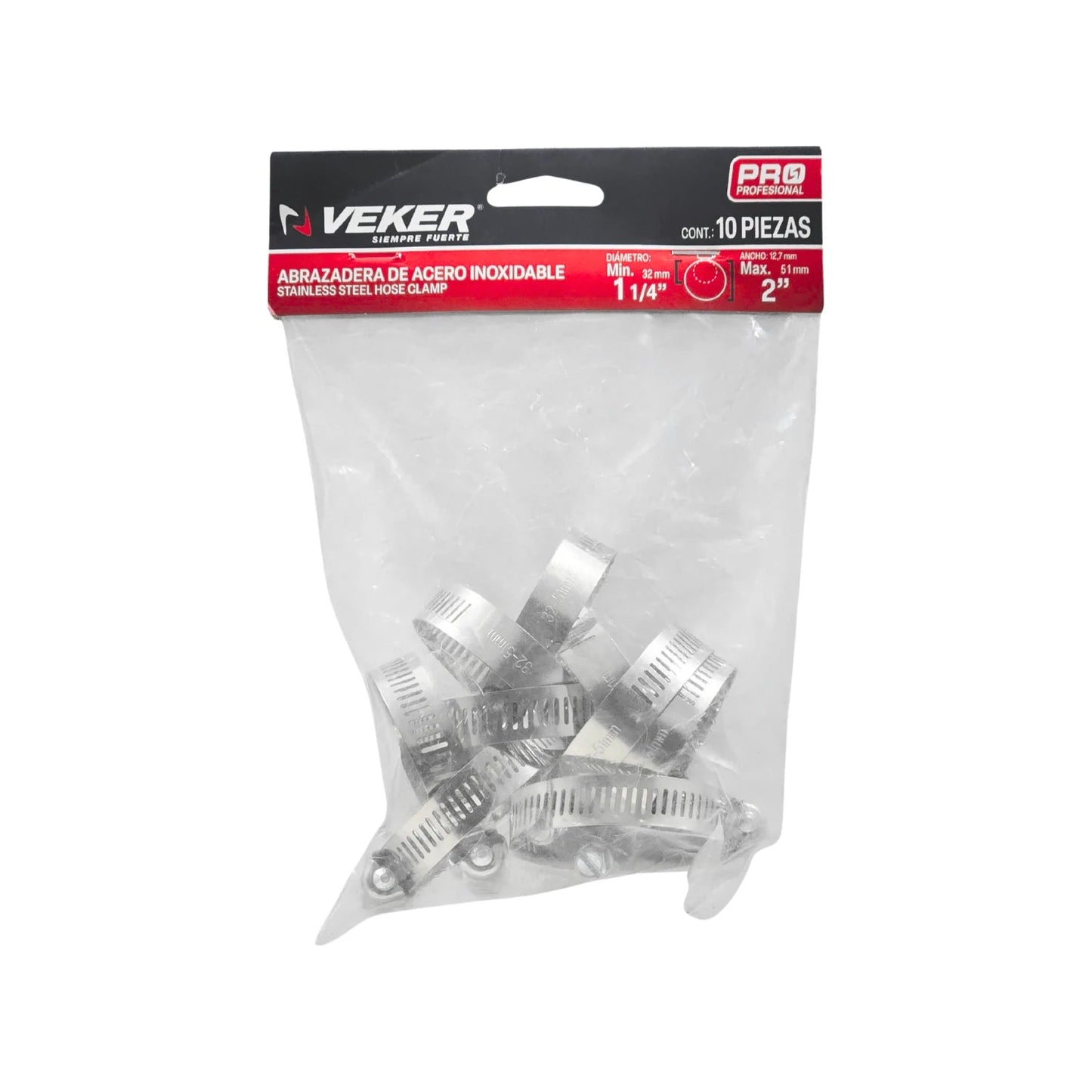 Abrazaderas de manguera Veker sin fin de acero inoxidable, 10 piezas, ajustables 1 1/4 a 2 pulgadas