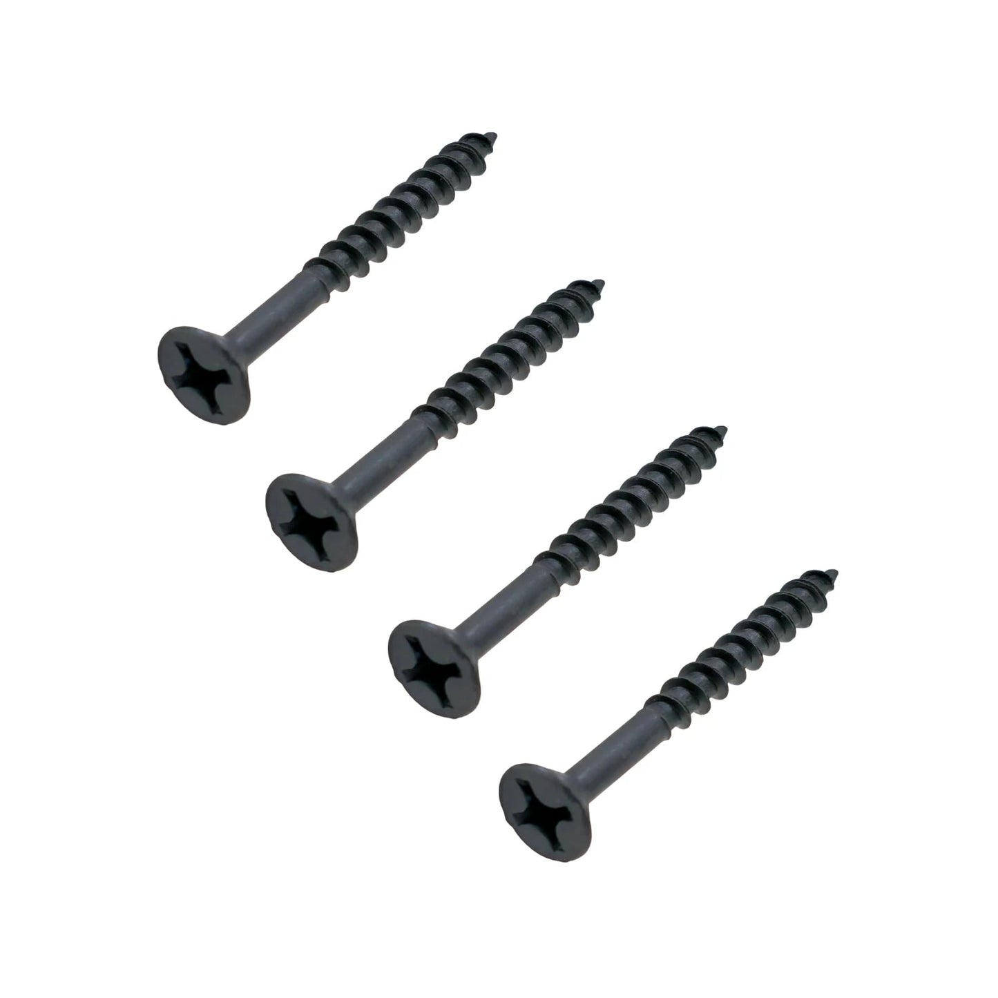 Cuatro pijas para madera negras 12x2, cabeza Phillips plana