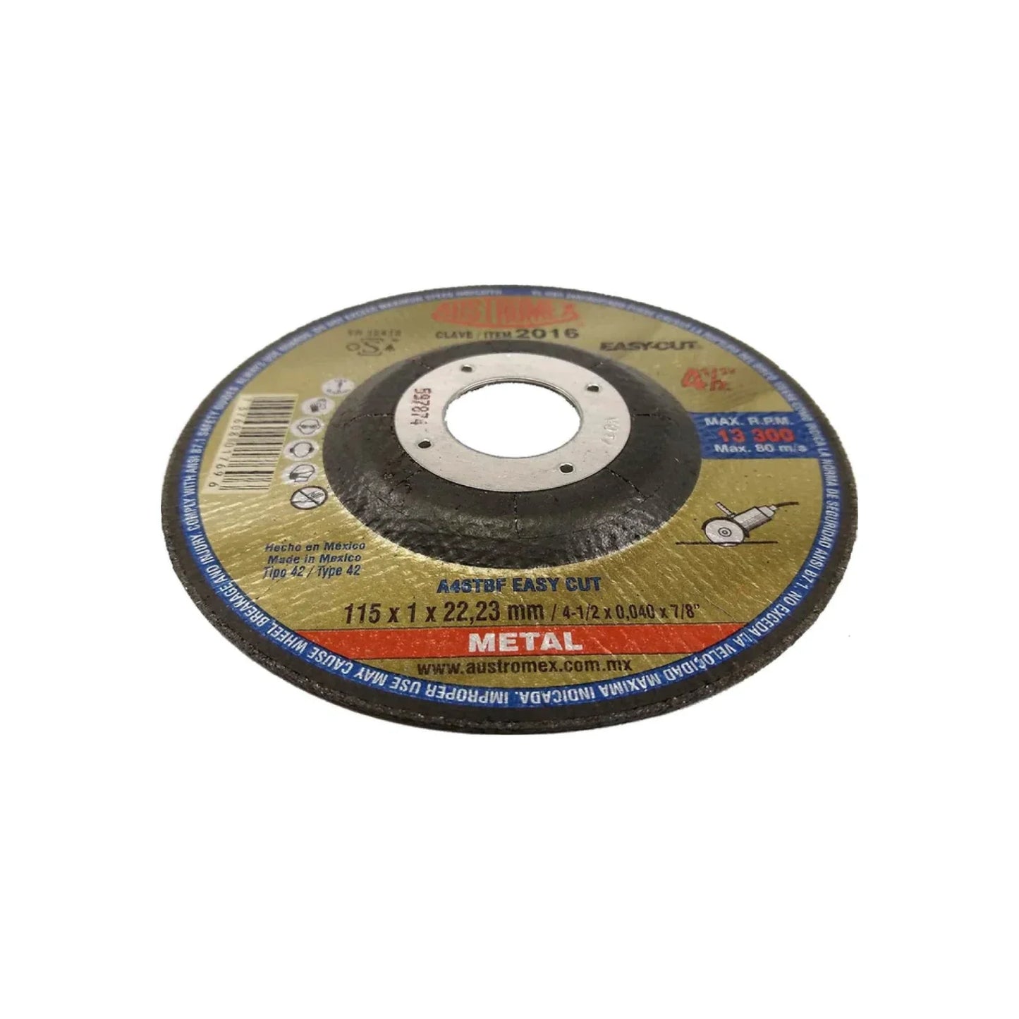 Disco 4 1/2" corte metal Austromex 2016 de cubo