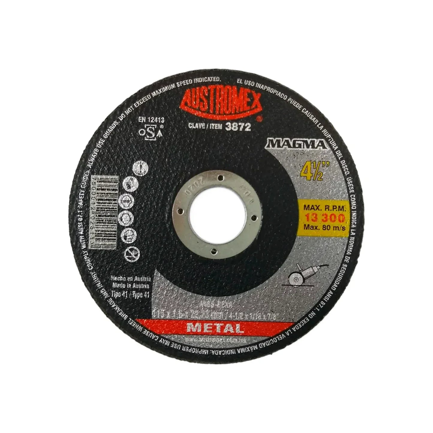 Disco 4 1/2" corte acero inoxidable Austromex 3872
