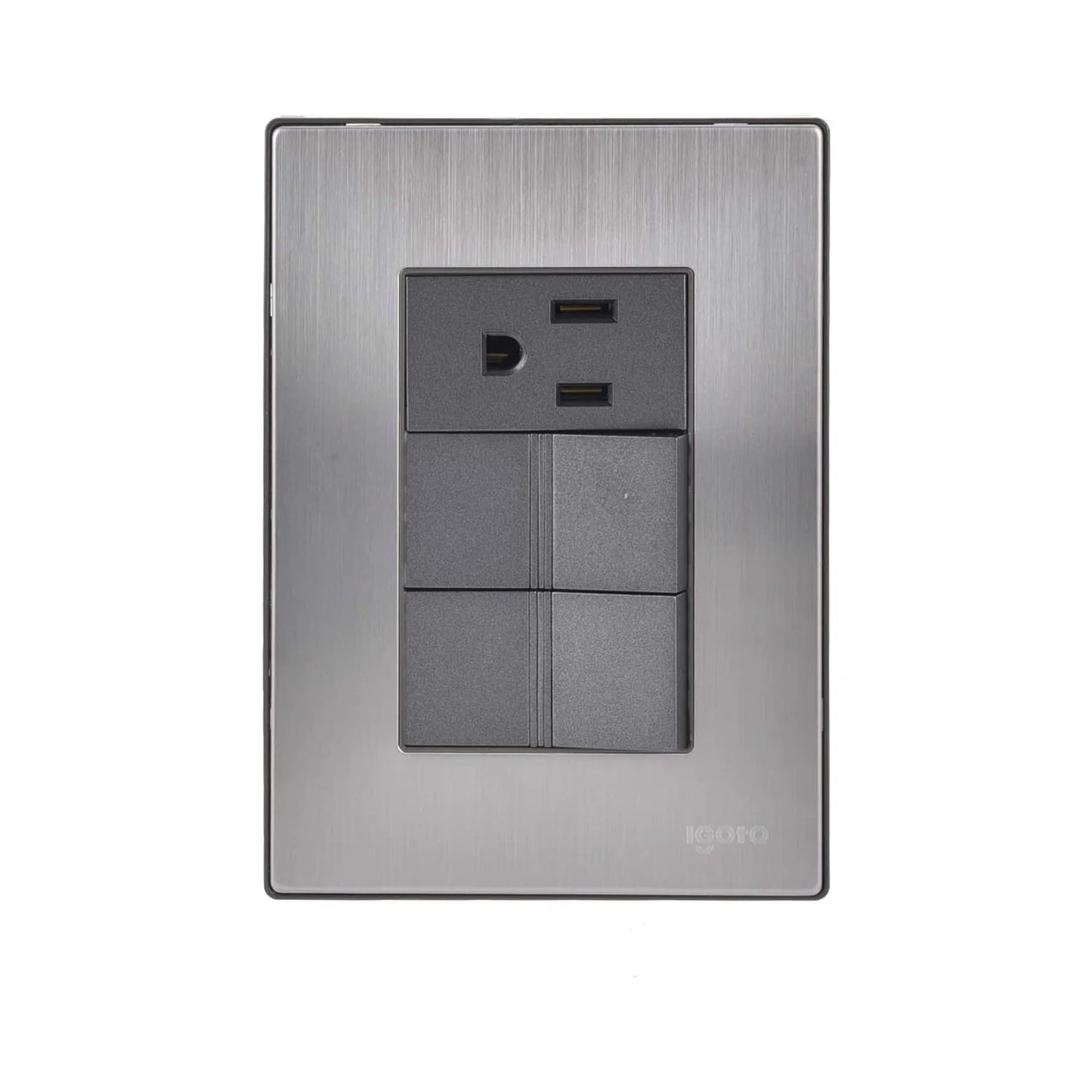 Placa 2 apagadores/1 contacto inoxidable oxford Igoto INOX2009