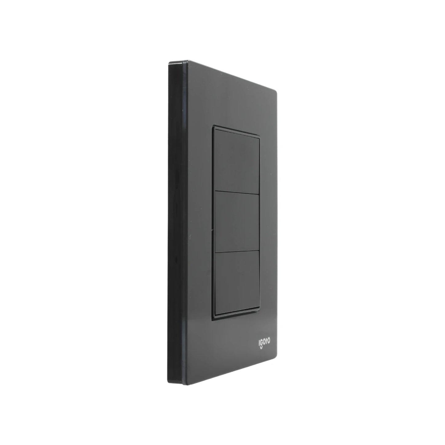 Interruptor de luz triple Igoto negro, placa eléctrica con acabado crystal