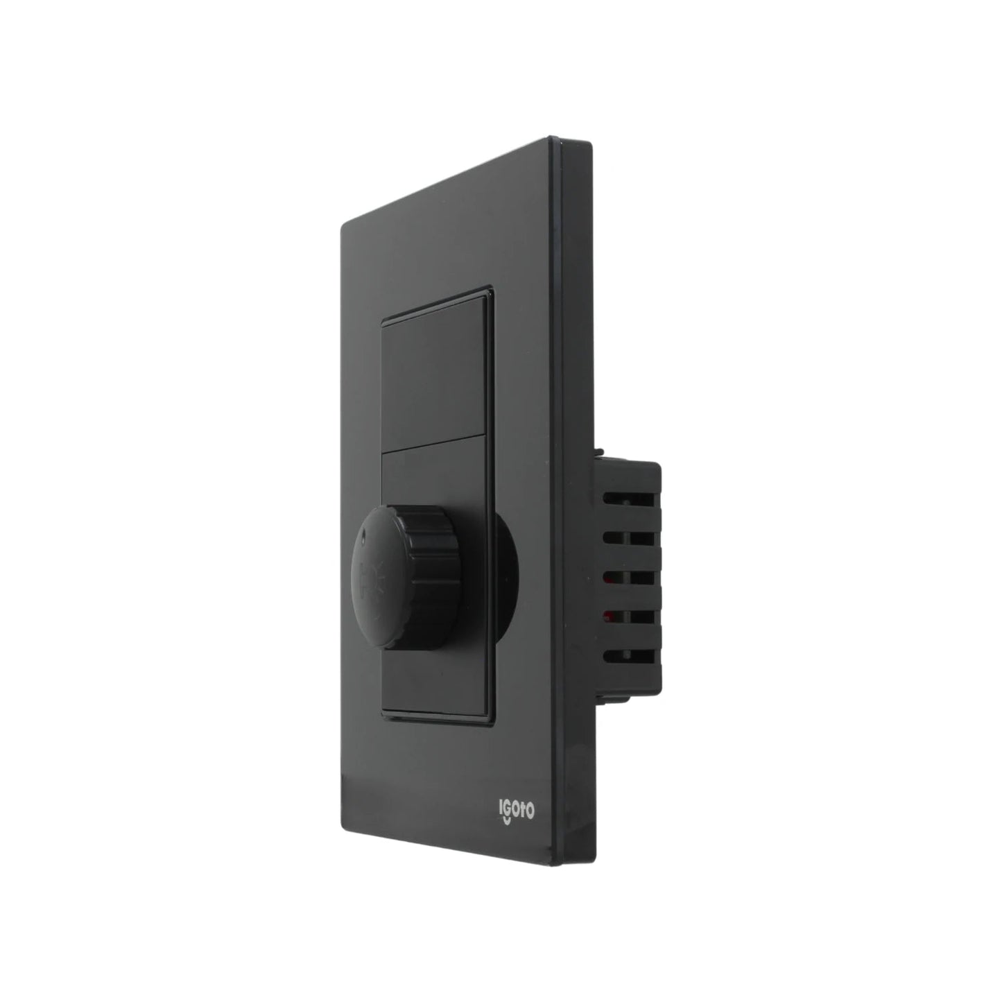 Placa de pared IGOTO negra con 1 dimmer rotatorio y 2 interruptores, para control y atenuación de luz