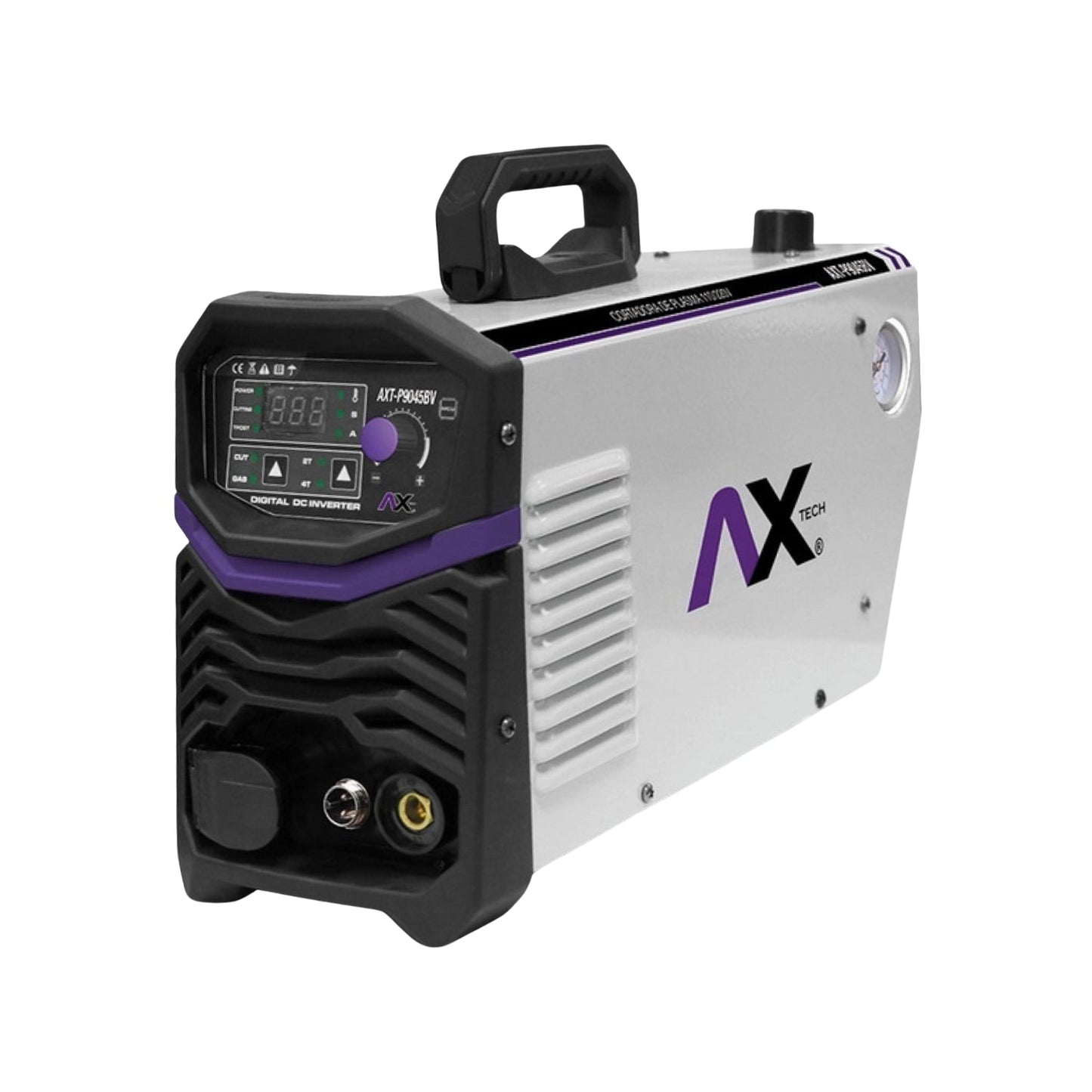 Cortadora de plasma Axtech P9045BV digital inverter, equipo portátil gris/morado para corte preciso de metal.