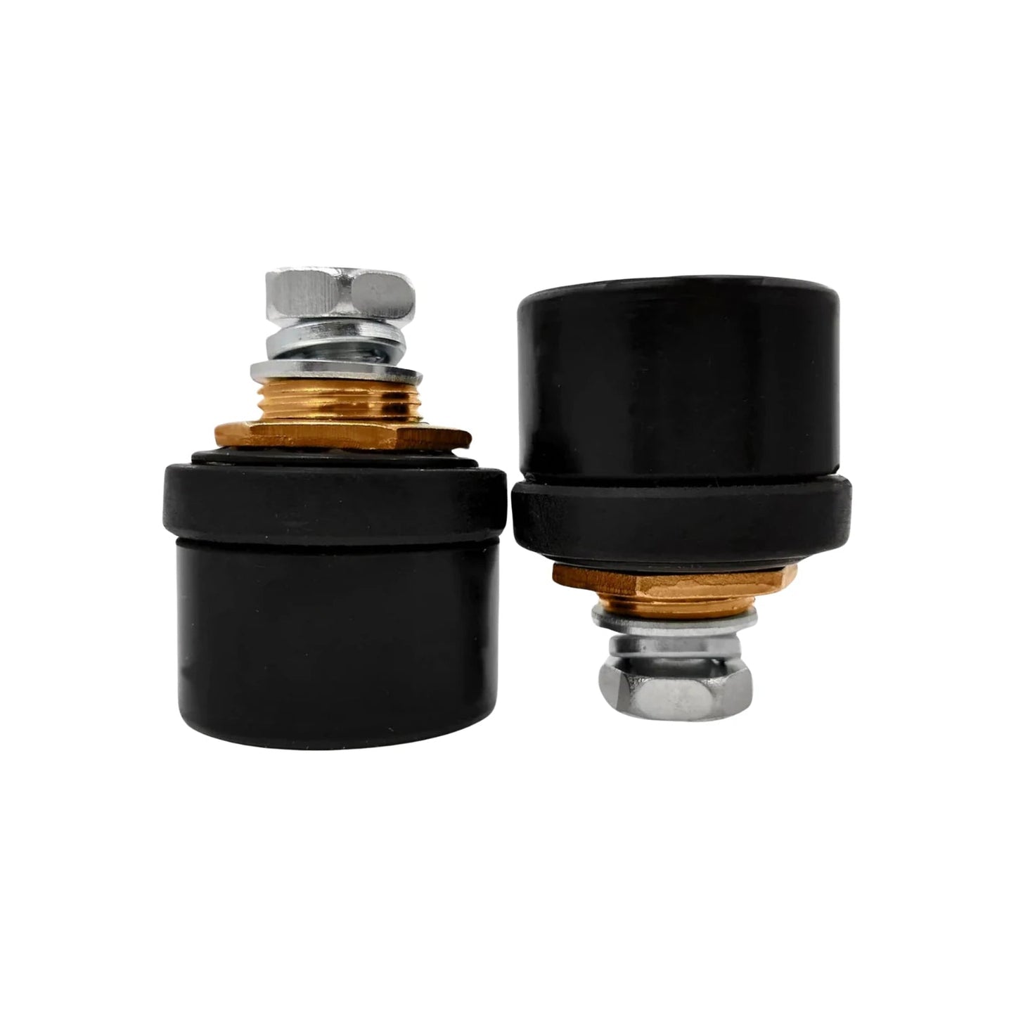 Bornes terminales eléctricos negros aislados, conector hembra y poste roscado con tuercas y arandelas de latón y acero