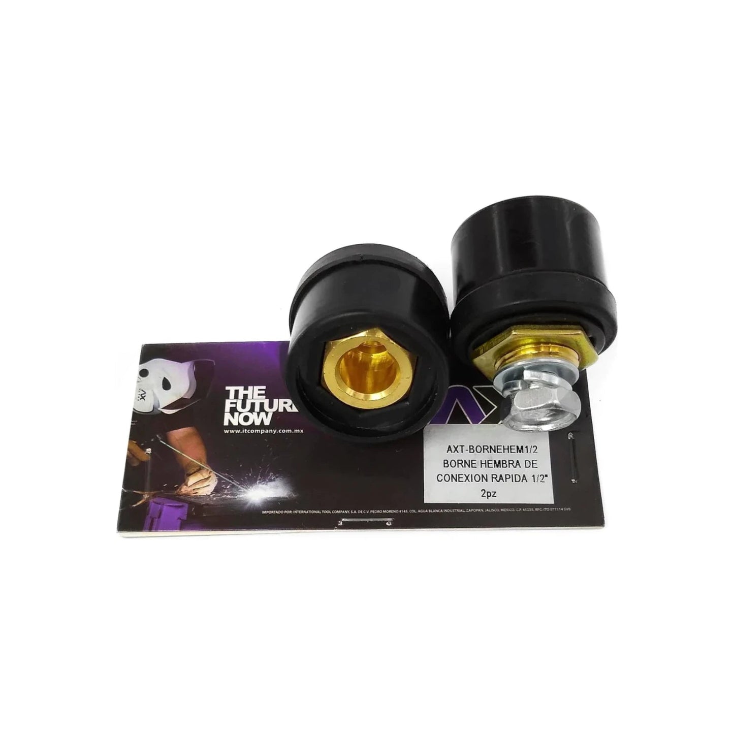 Borne hembra AXT de conexión rápida 1/2 pulgada, color negro con interior de latón, pack de 2 unidades.