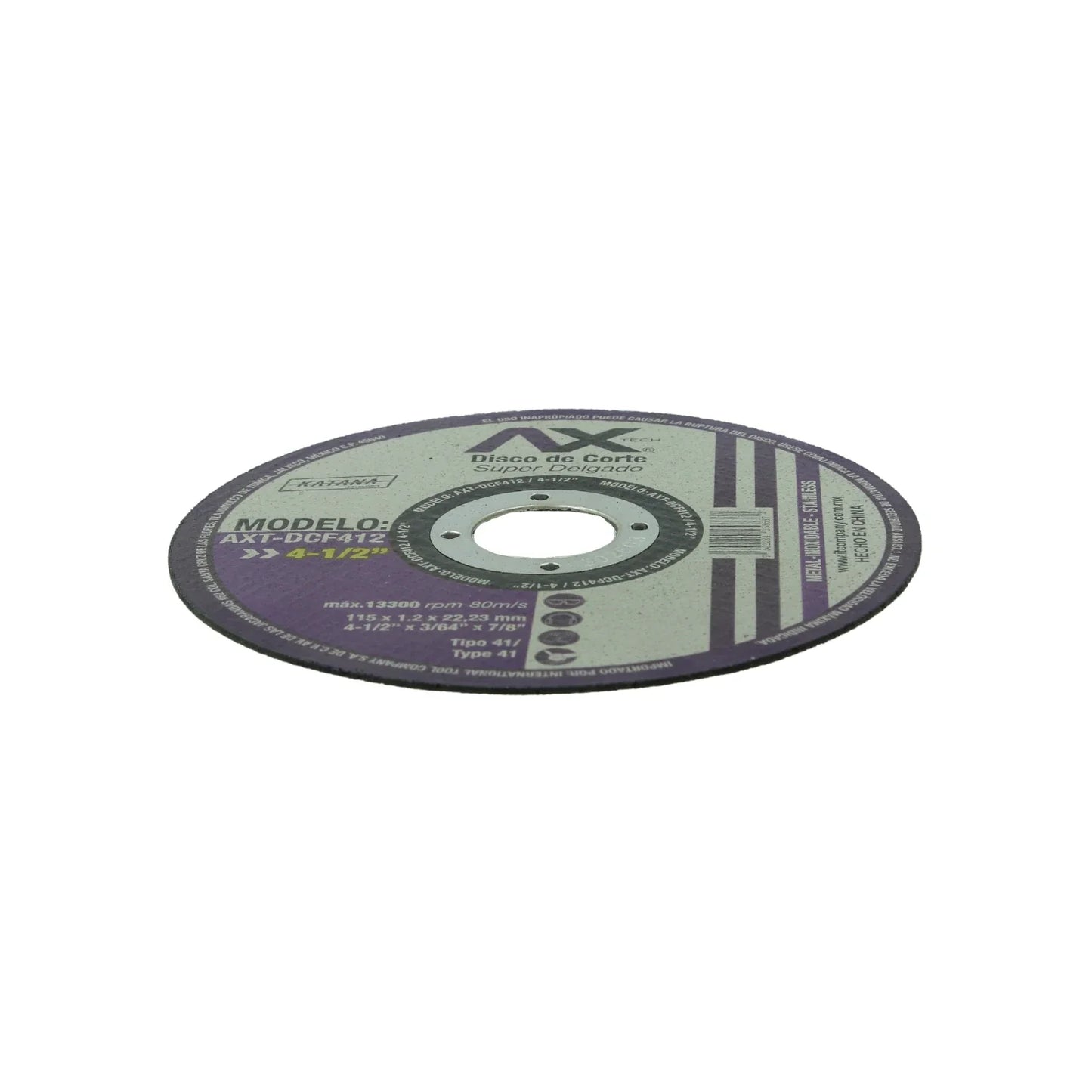 Disco 4 1/2" corte metal Axtech DCF412
