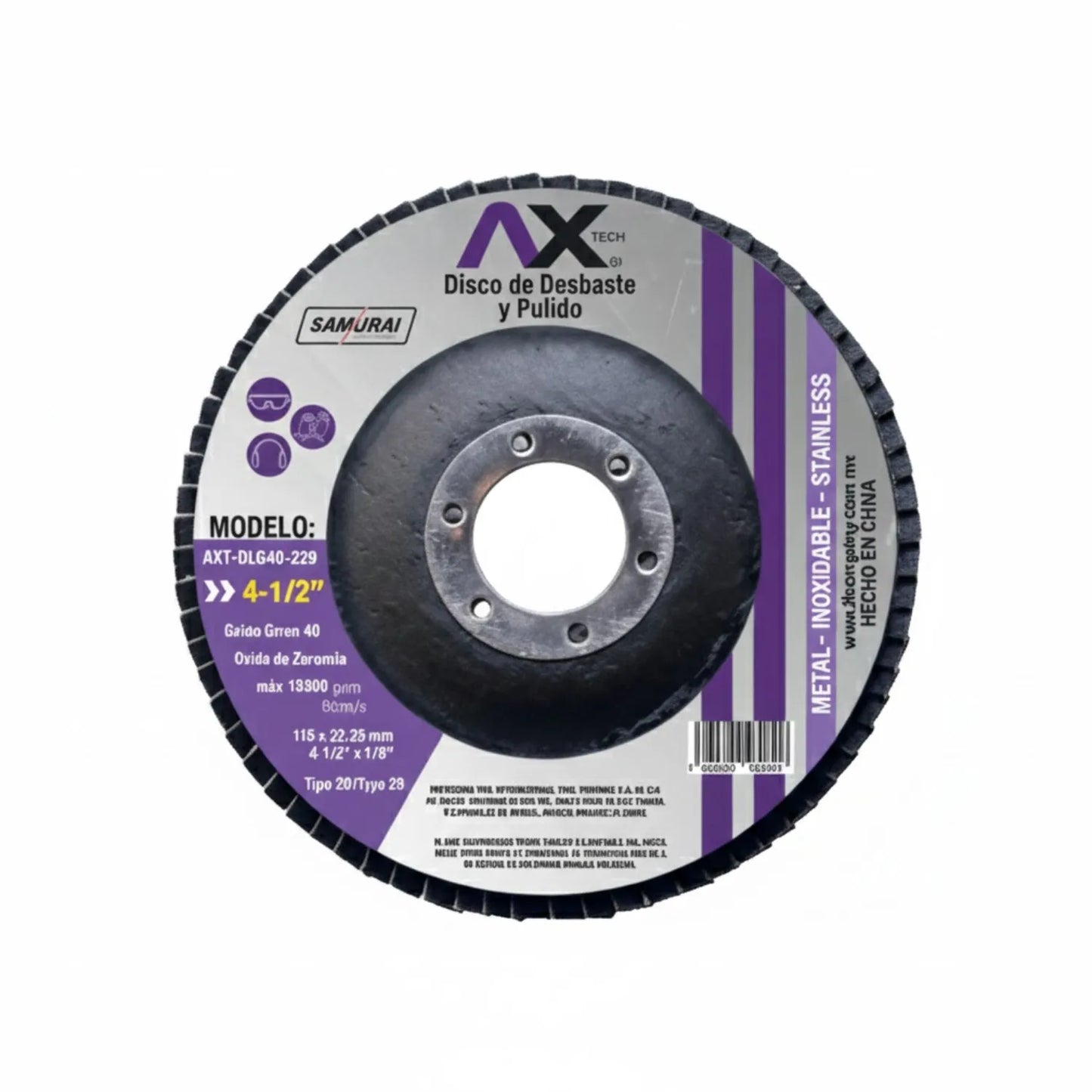 Disco laminado AXTECH 4-1/2 pulgadas grano 40 para desbaste y pulido de metal y acero inoxidable