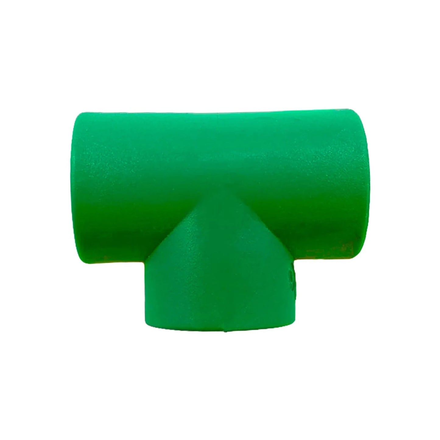 Conexión tee PPR verde para tuberías de polipropileno, ideal en instalaciones hidráulicas