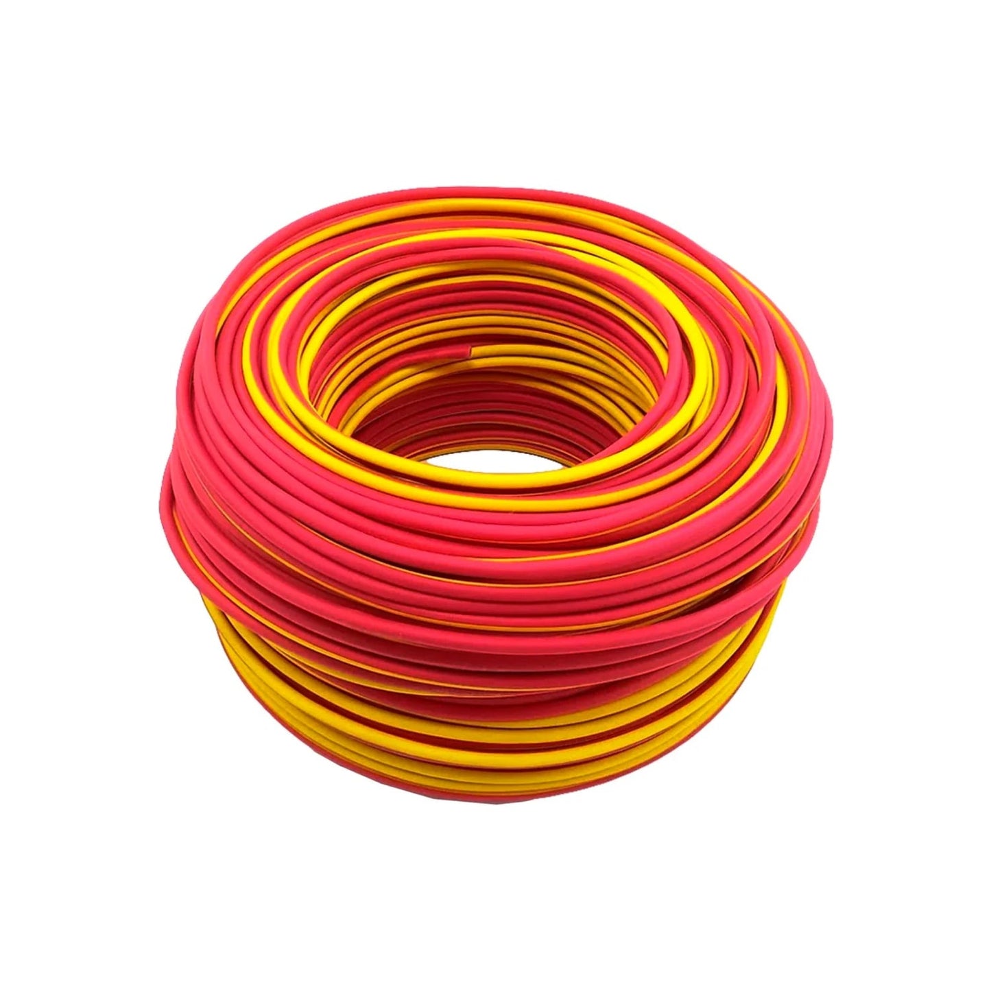 Rollo de cable eléctrico rojo y amarillo para instalaciones eléctricas y proyectos de ferretería