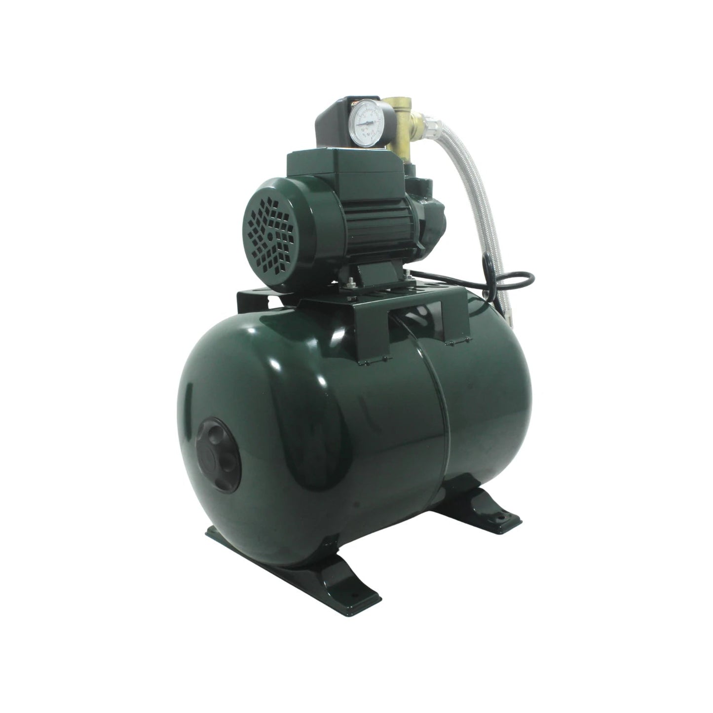 Hidroneumático bomba de agua eléctrica verde oscuro, tanque de presión 24L con manómetro, sistema presurizador