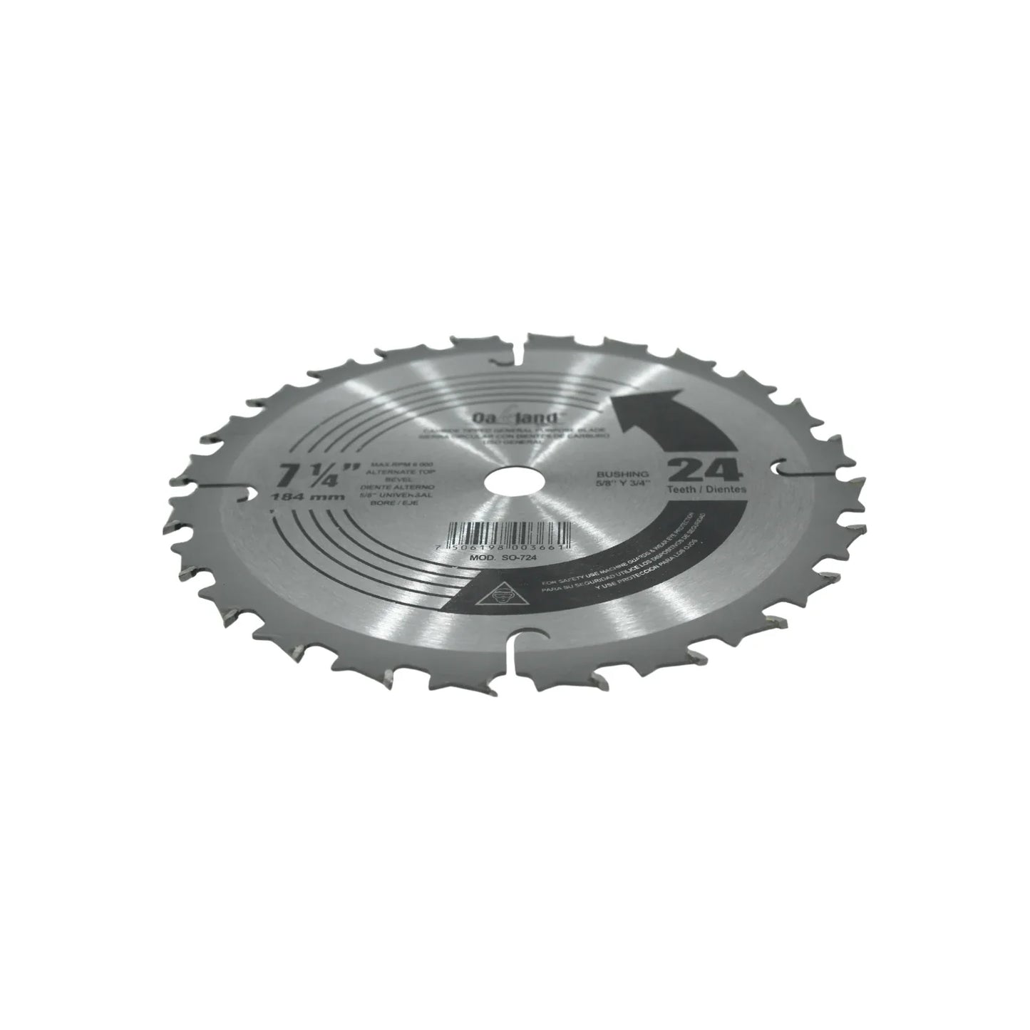 Disco sierra circular 7 1/4" de 24 dientes 5/8" Oakland