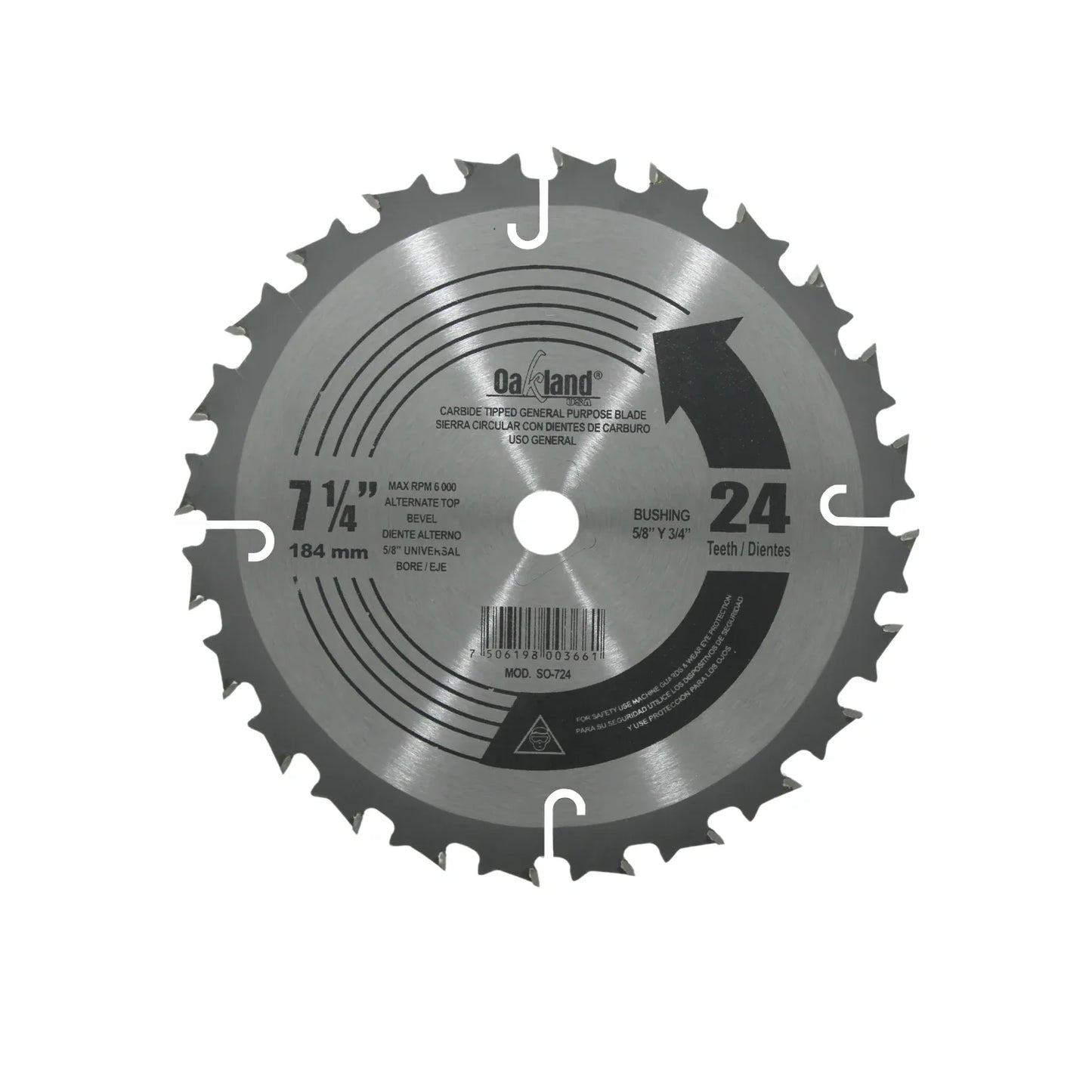 Disco sierra circular 7 1/4" de 24 dientes 5/8" Oakland