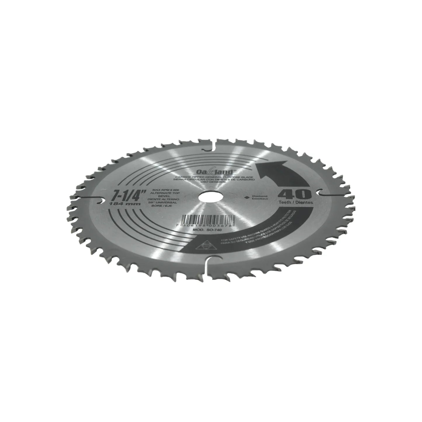 Disco sierra circular 7 1/4" de 40 dientes 5/8" Oakland