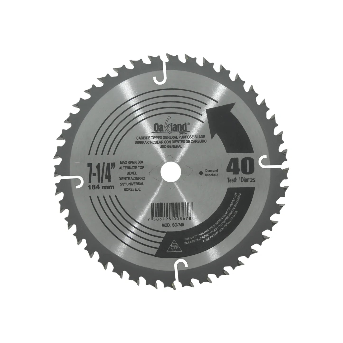 Disco sierra circular 7 1/4" de 40 dientes 5/8" Oakland