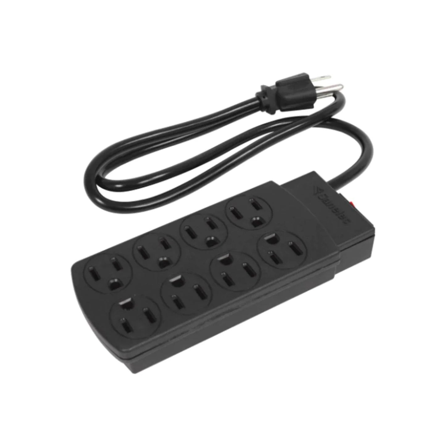 Multicontacto Sanelec negro de 8 tomas de corriente con supresor de picos para protección eléctrica.