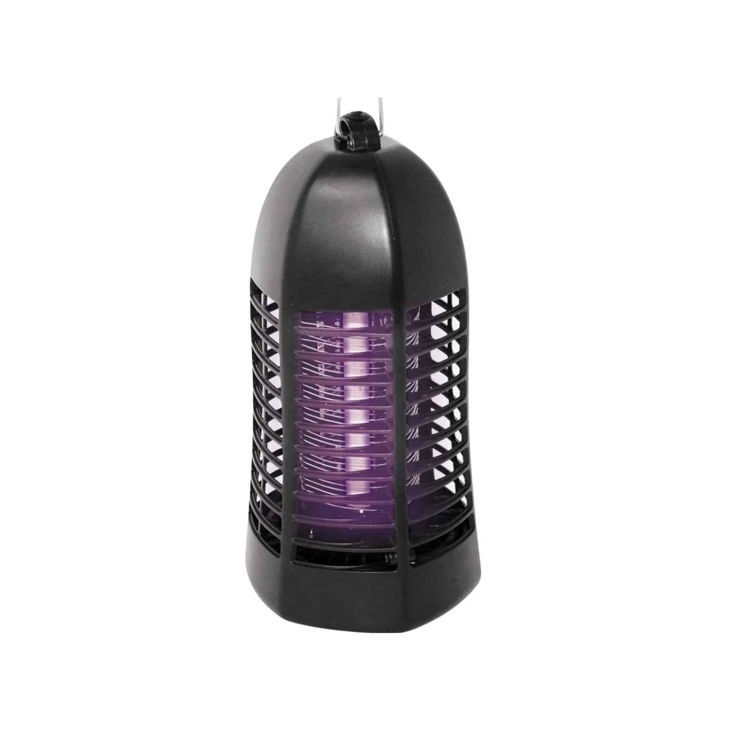 Matainsectos eléctrico negro con luz ultravioleta, ideal para exterminar mosquitos e insectos voladores en hogar y jardín.