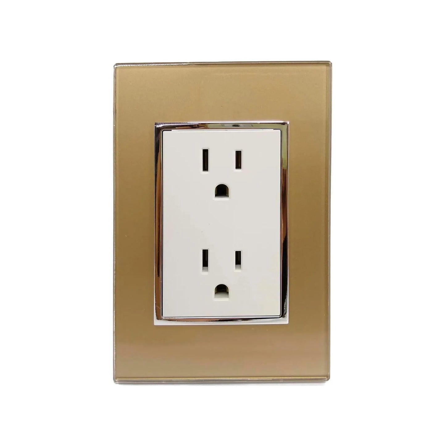 Placa dorada decorativa para 2 contactos eléctricos blancos, estilo moderno y brillante