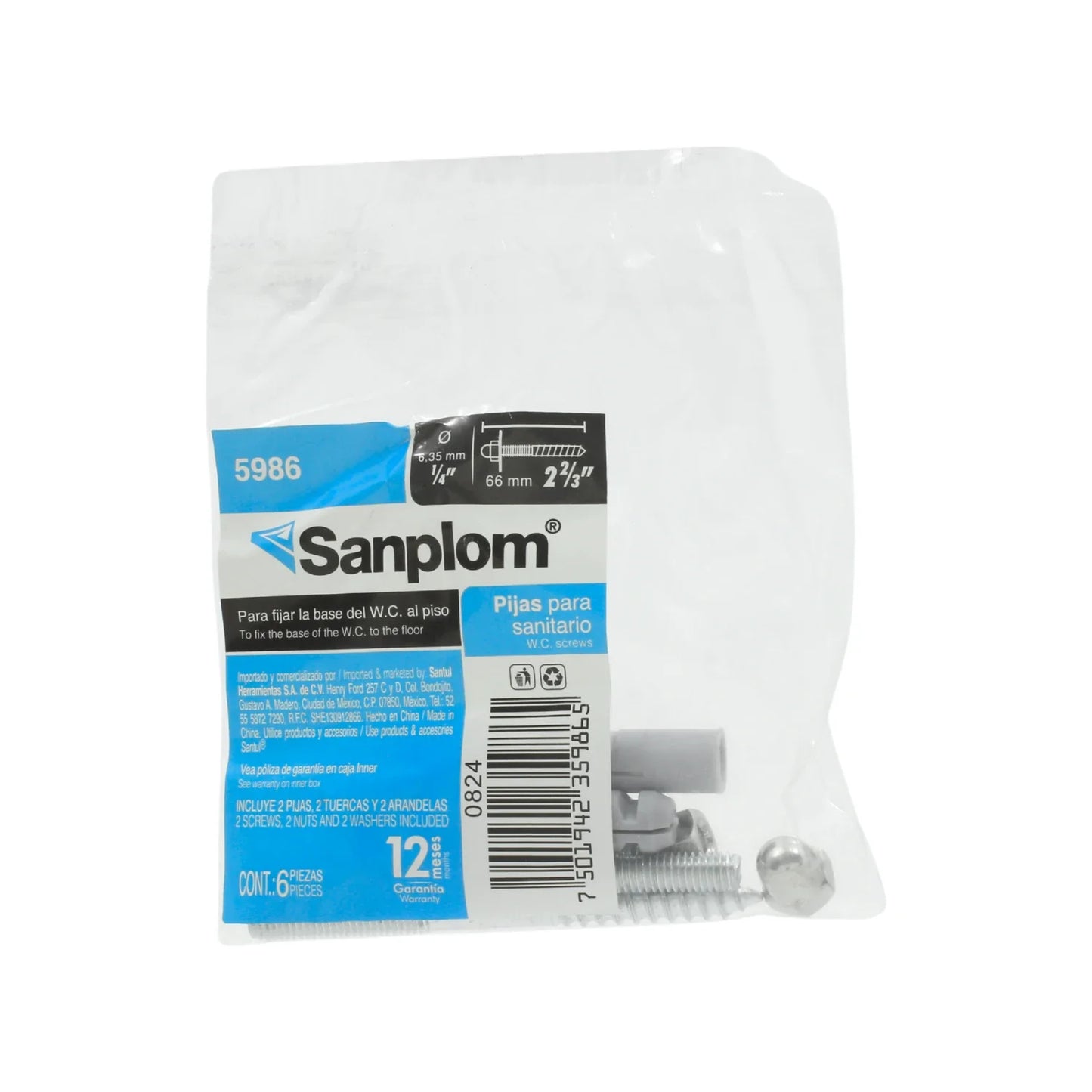 Tornillo para baño/WC 2 piezas Sanplom 5986