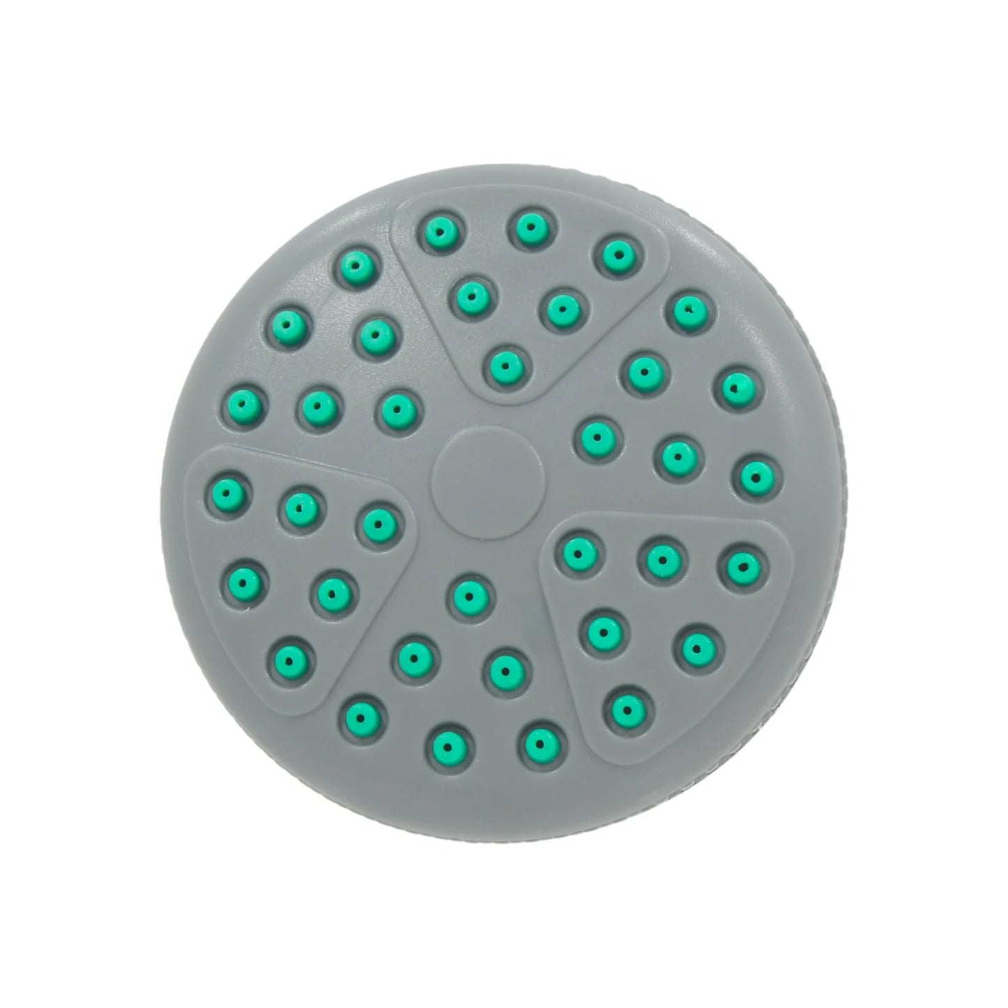 Regadera de ducha redonda gris con 45 boquillas verdes, cabezal rociador de plástico para baño