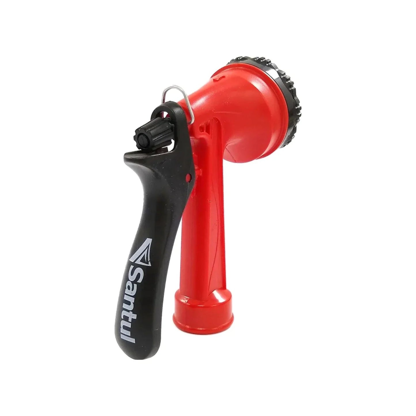 Chiflón pistola Santul rojo/negro con 4 patrones de riego ajustables para manguera de jardín.