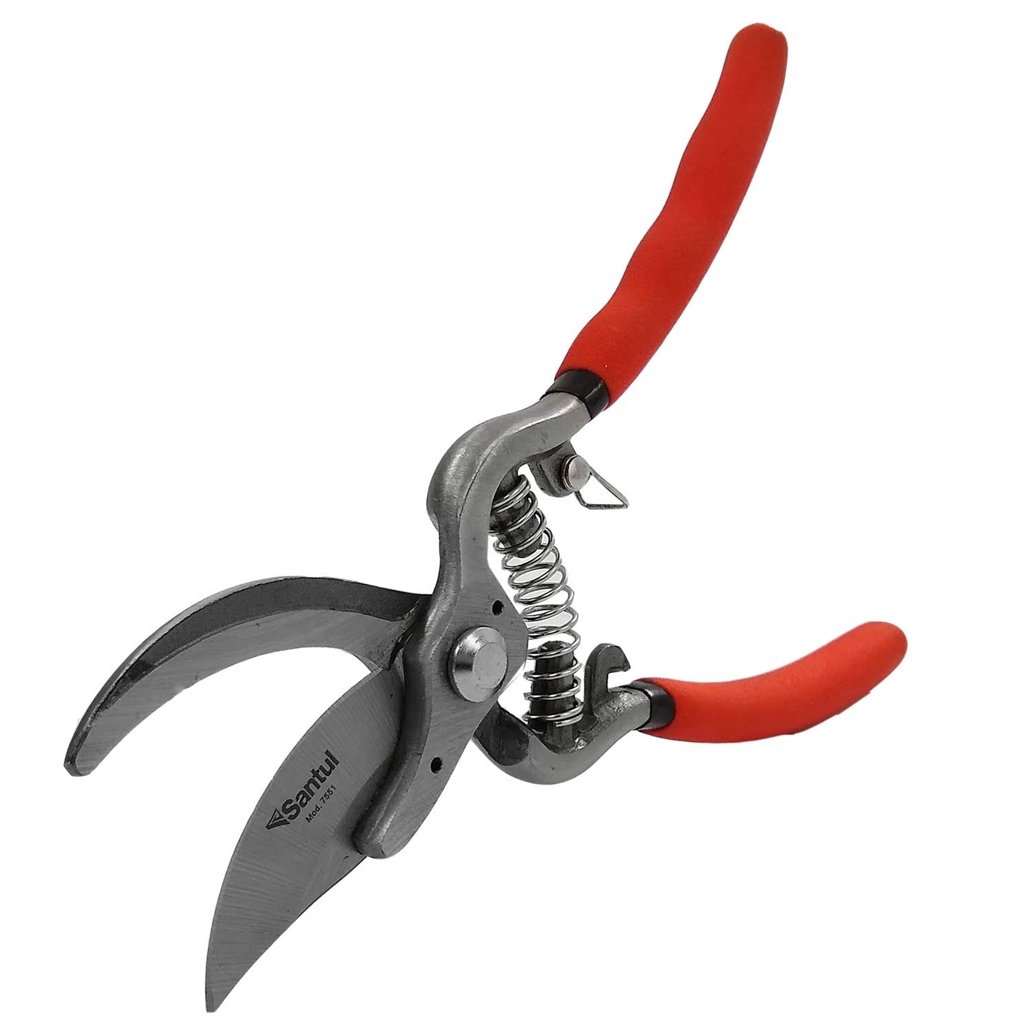 Tijera de poda Santul 7551 para rosas con mangos rojos ergonómicos y cuchillas bypass de acero para jardinería.