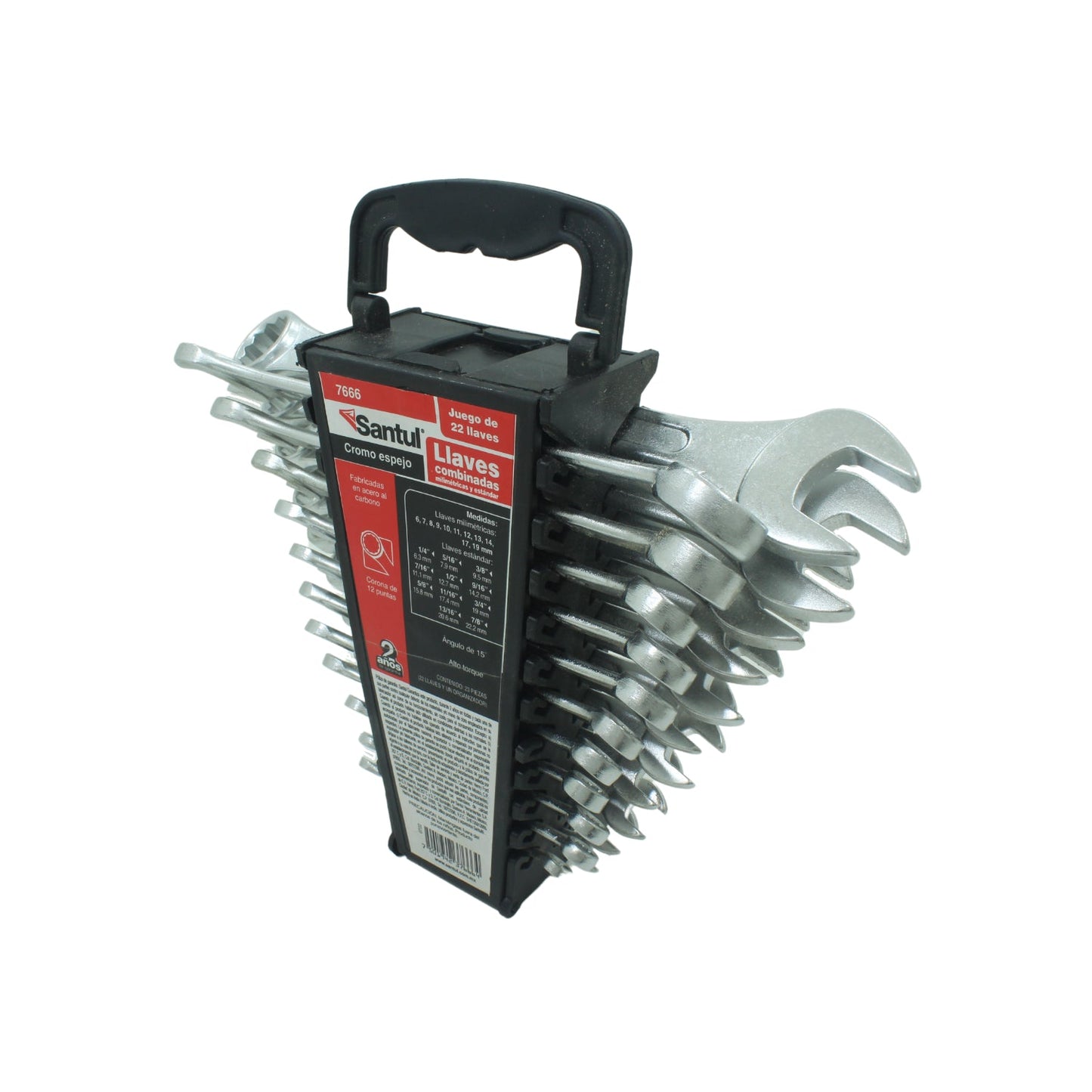 Llaves mixtas Santul 7666 juego de 22 piezas milimétricas y estándar acabado cromo espejo
