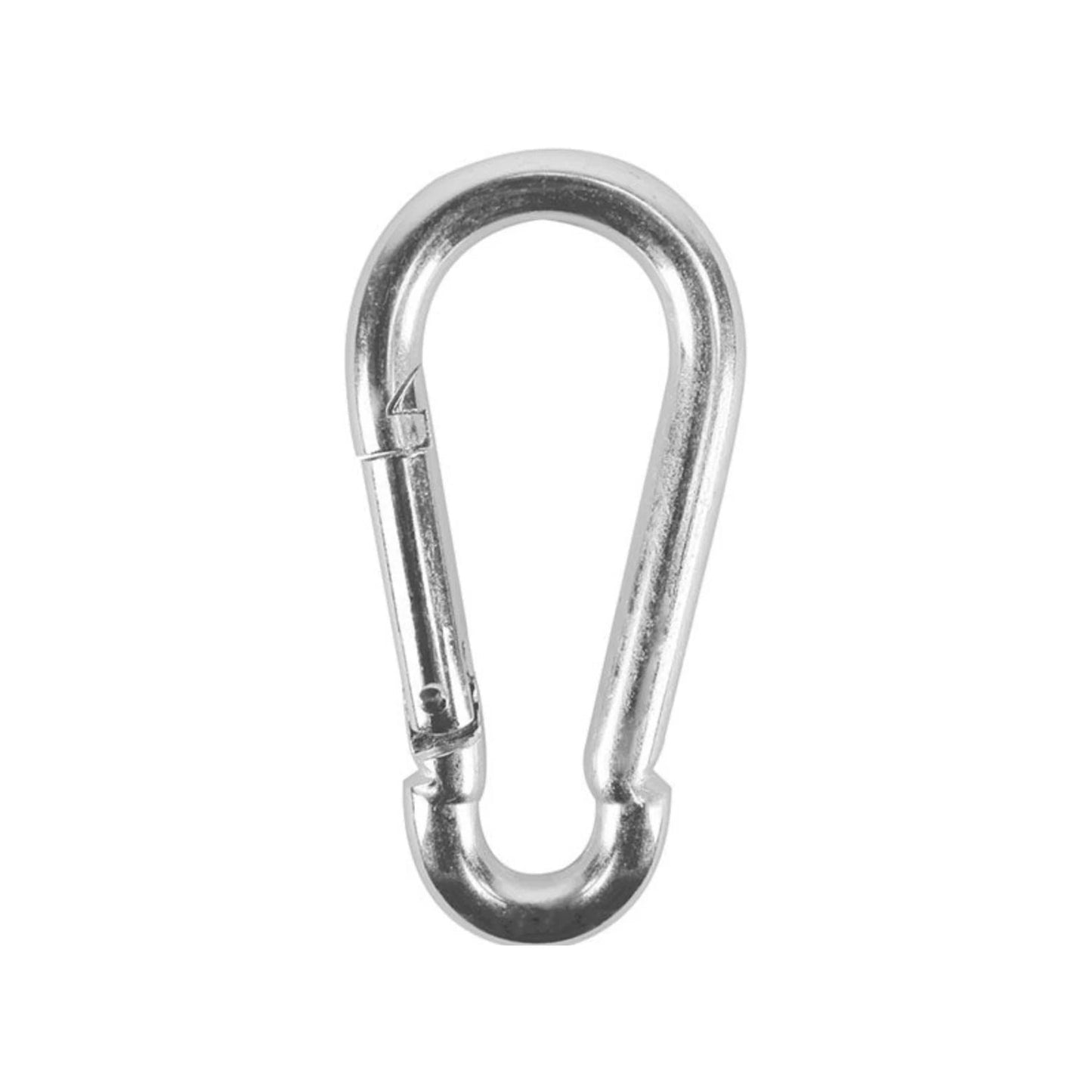 Bandola mosquetón de acero galvanizado 1/4x2 1/2" con cierre a presión, color plateado