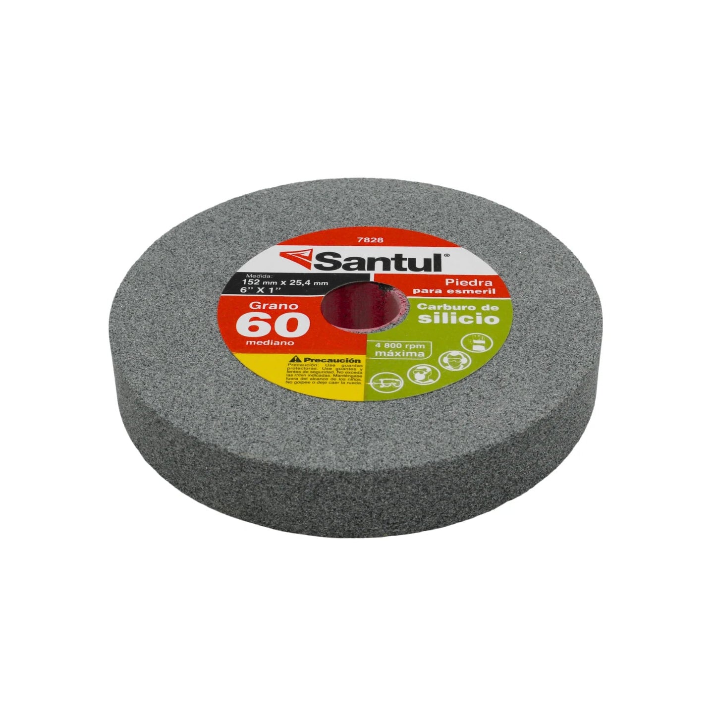 Piedra para esmeril Santul 6" x 1" grano 60 carburo de silicio gris, 4800 rpm máxima