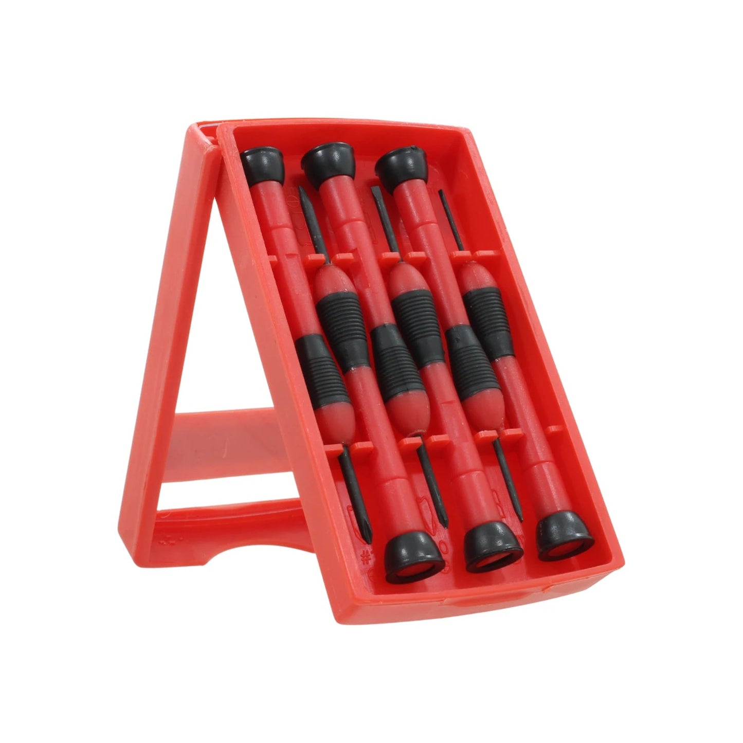 Juego de 6 desarmadores de precisión joyero con mango rojo y negro, en estuche organizador plegable