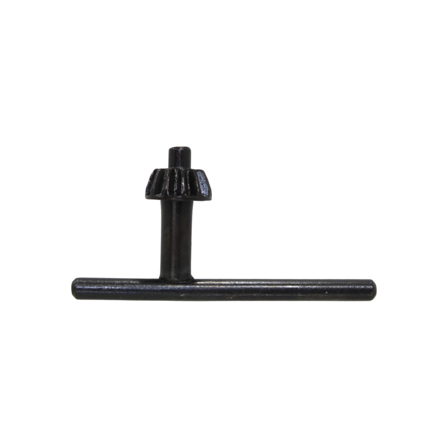 Llave para broquero de taladro negra metálica. Herramienta con engranaje para ajuste de brocas