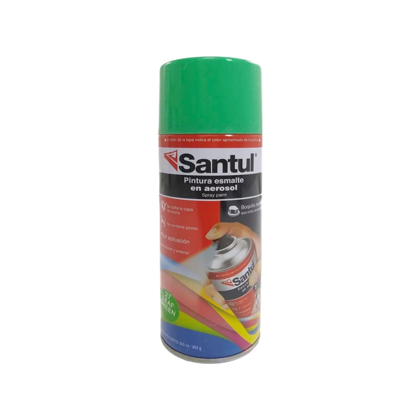Pintura en aerosol Santul verde hoja 300ml. Esmalte para usos interior y exterior, fácil aplicación, sin plomo.